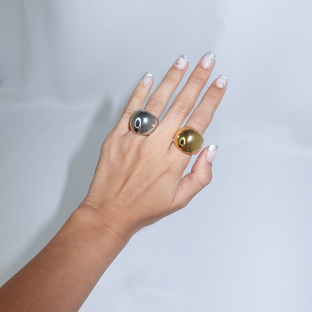 Gold toned Adjustable Inflated Ring in Stainless Steel