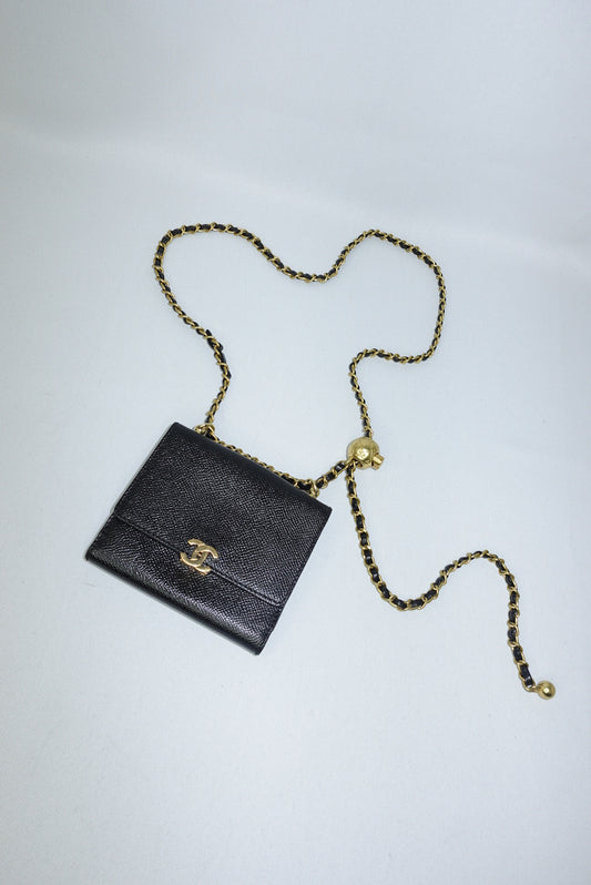 Chanel Re-Worked Vintage Black Mini Flap Double Sided Wallet w/ Chain