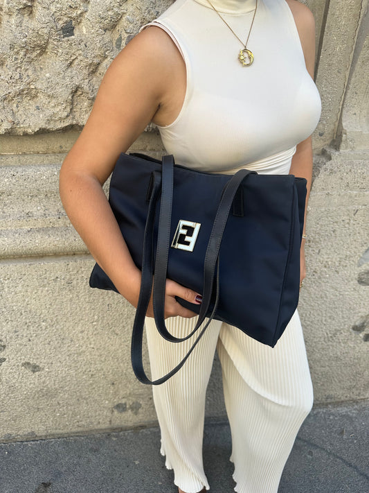 Fendi Navy Nylon FF Tote Bag