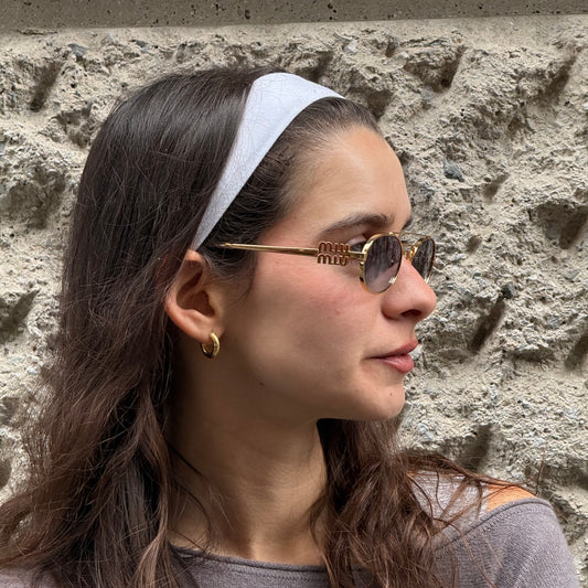 Miu Miu MU Gold Metal Frame Sunglasses Blue lenses