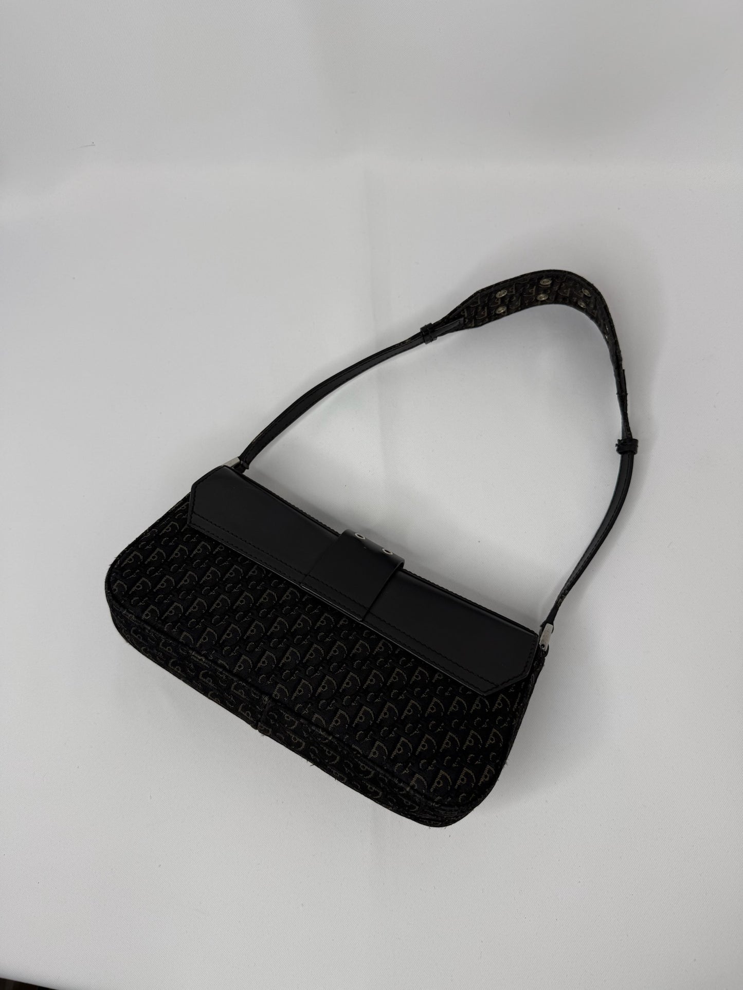 114. Christian Dior Vintage Mini Columbus Black Leather & Canvas Monogram Bag