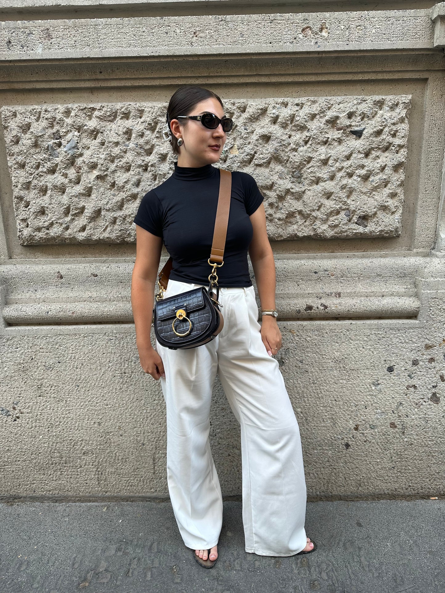120. Chloé Tess Navy and Gold Shoulder Bag