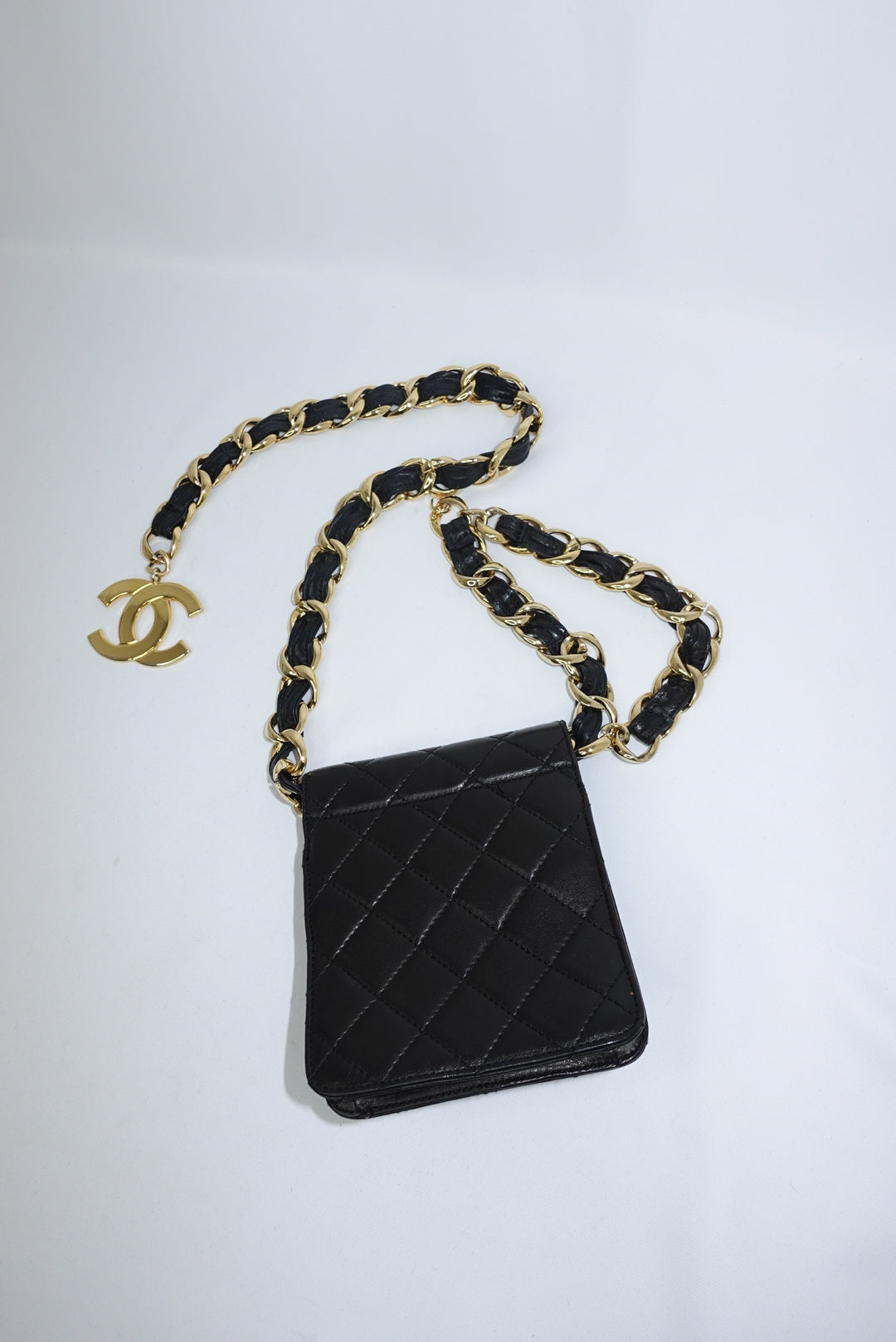 Chanel Vintage Black Timeless Belt Bag CC Logo Chain