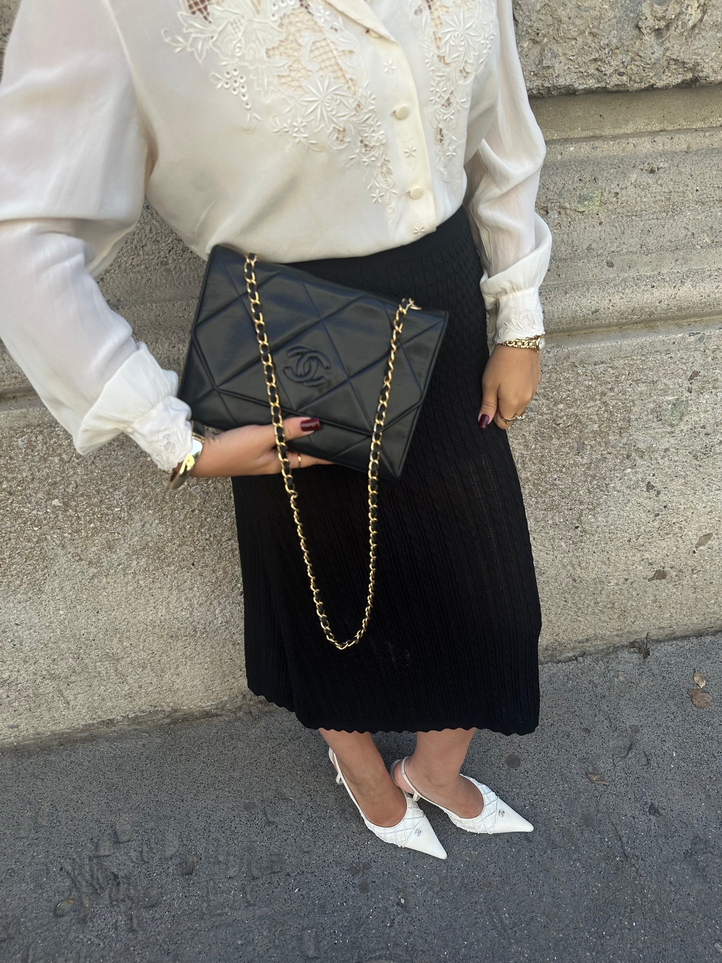 Chanel Vintage Camera Bag CC Logo Black Lambskin