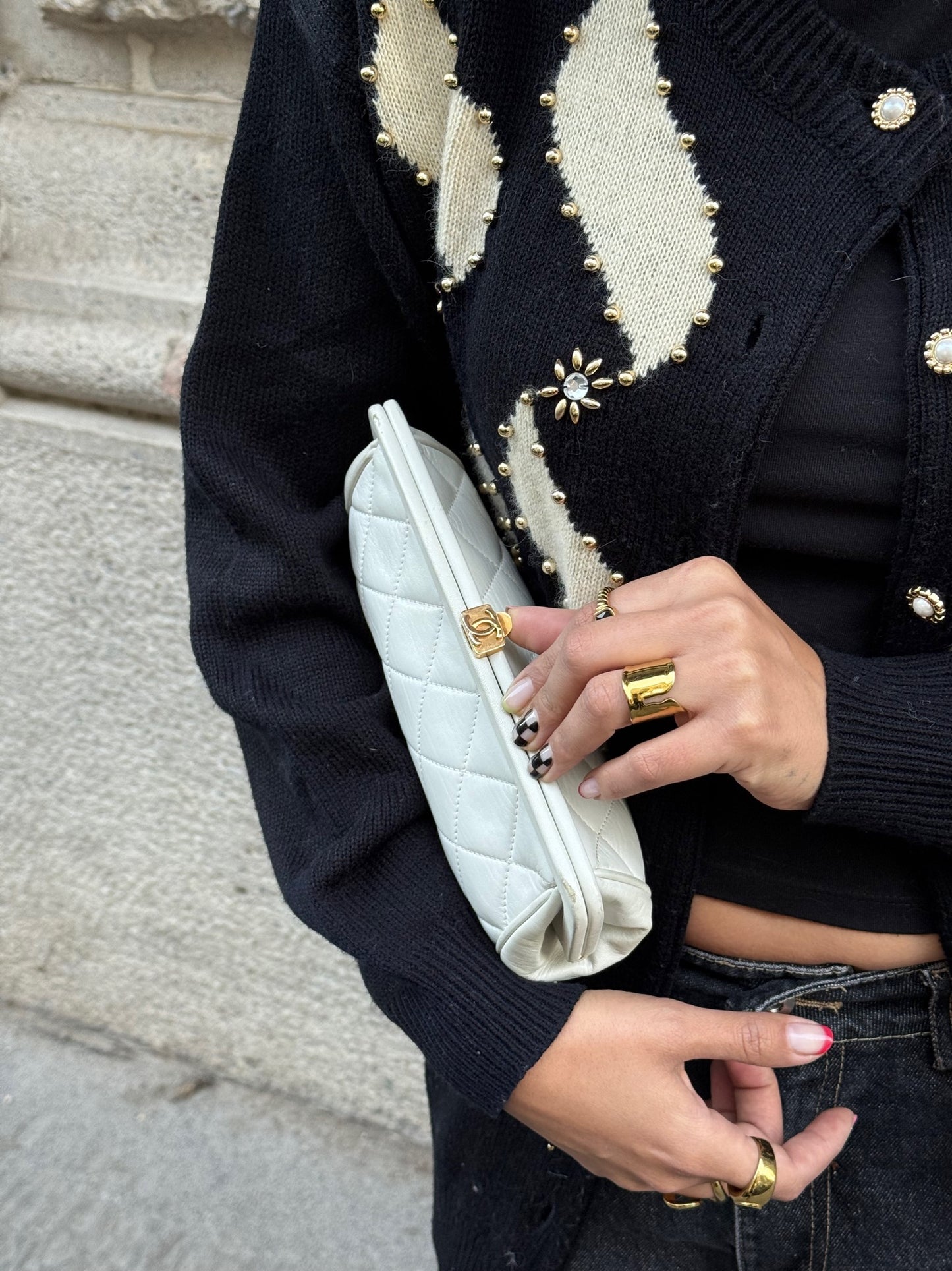 Chanel Vintage White Quilted Leather Clutch