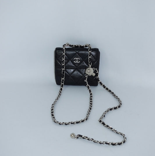 Chanel Vintage Re-worked Black Mini Flap Wallet with Chain