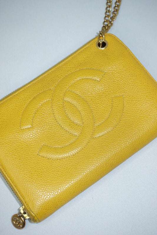vintage chanel mustard wallet cc logo