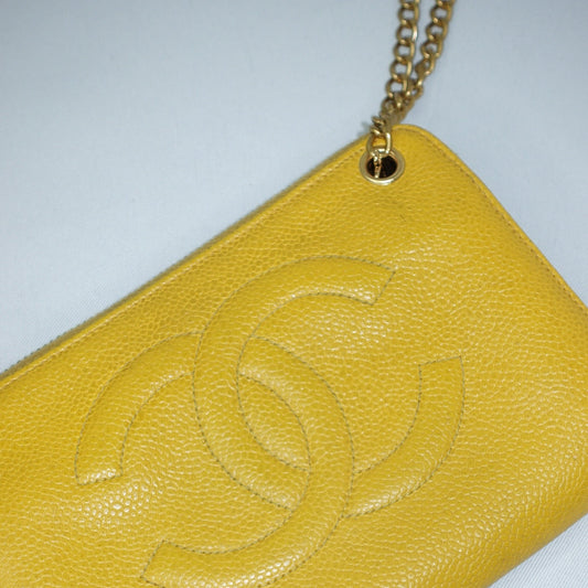 vintage chanel mustard wallet cc logo