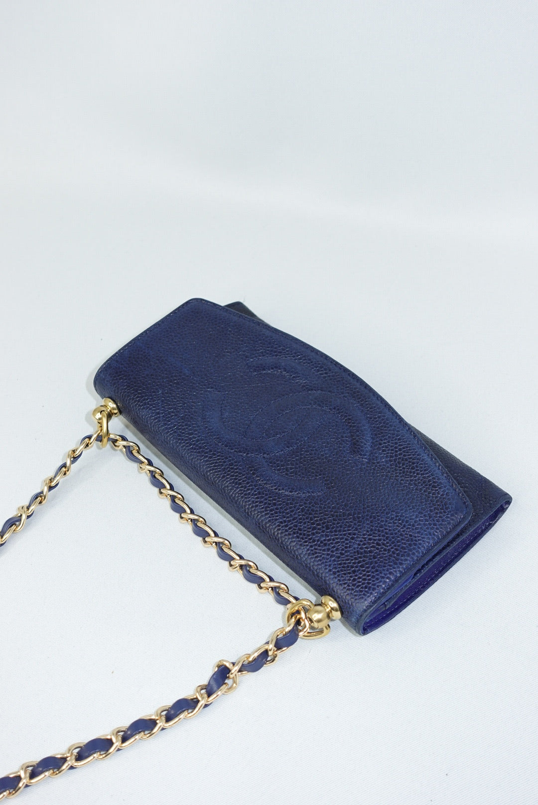 018. Chanel Re-Worked Vintage Flap W.O.C. Navy Caviar Leather CC logo