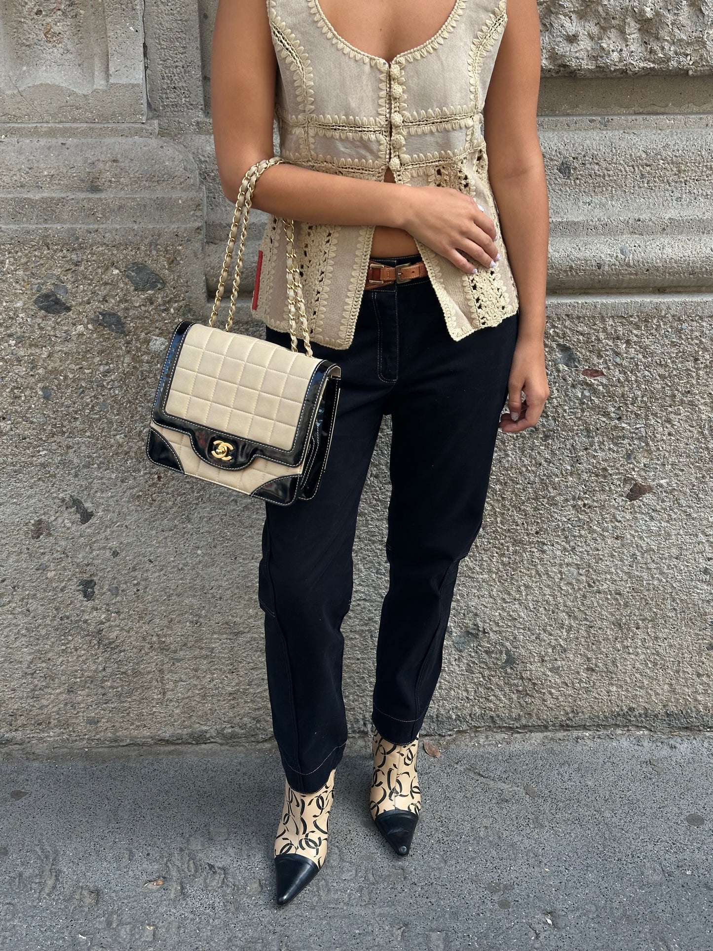 Chanel Vintage Timeless Classic Single Flap Black and Cream