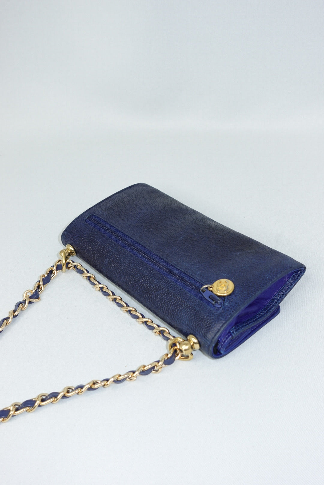 018. Chanel Re-Worked Vintage Flap W.O.C. Navy Caviar Leather CC logo