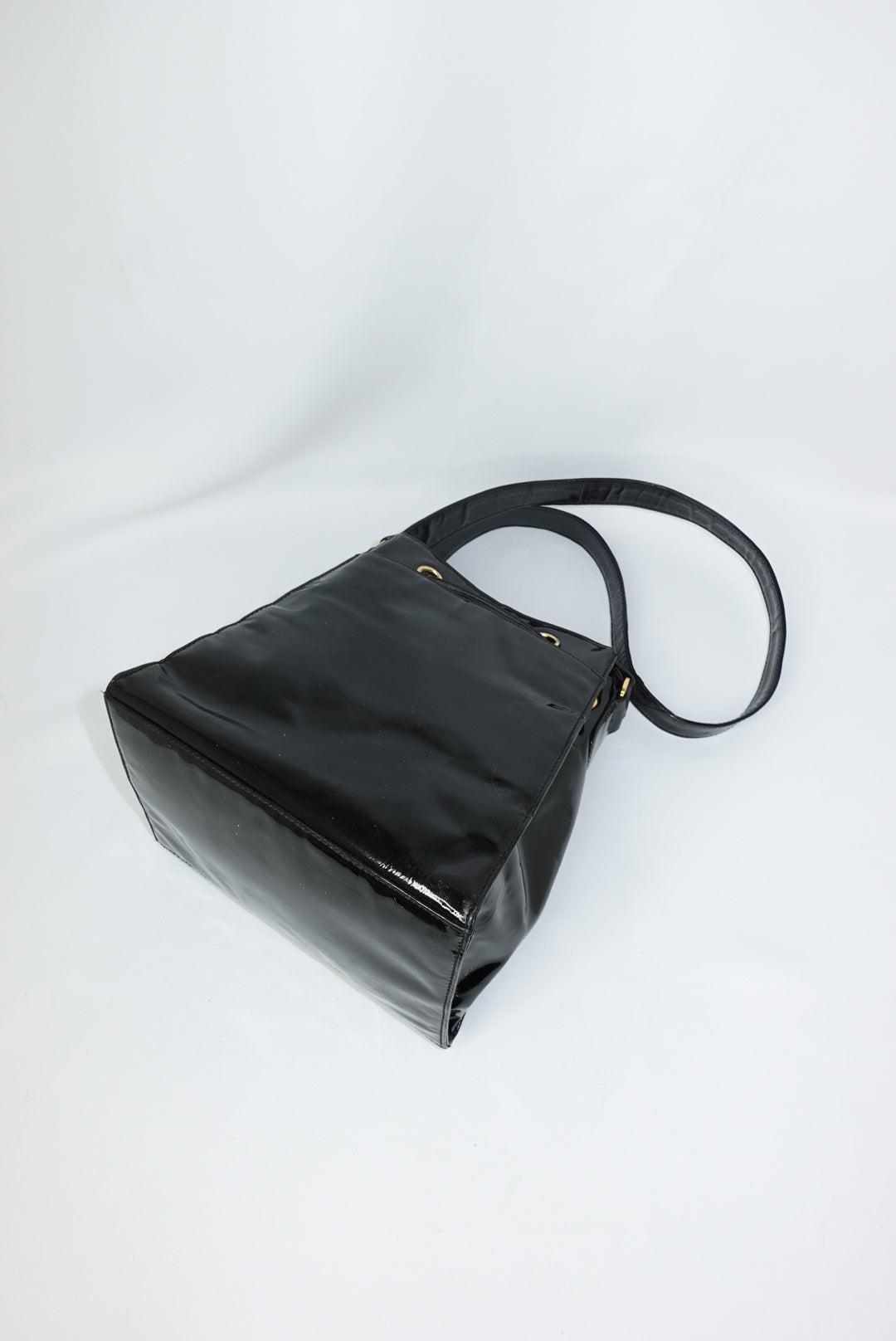 Chanel Vintage Black Patent Bucket Shoulder Bag