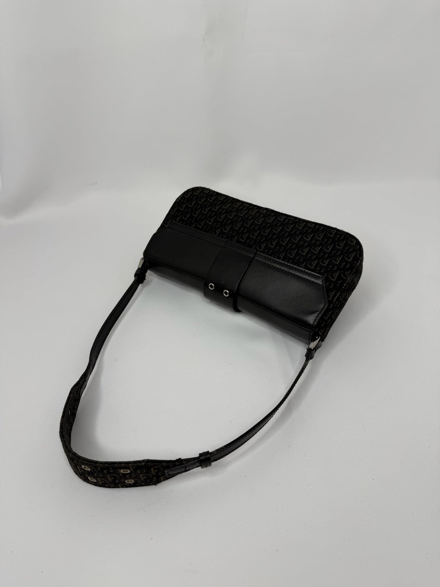114. Christian Dior Vintage Mini Columbus Black Leather & Canvas Monogram Bag