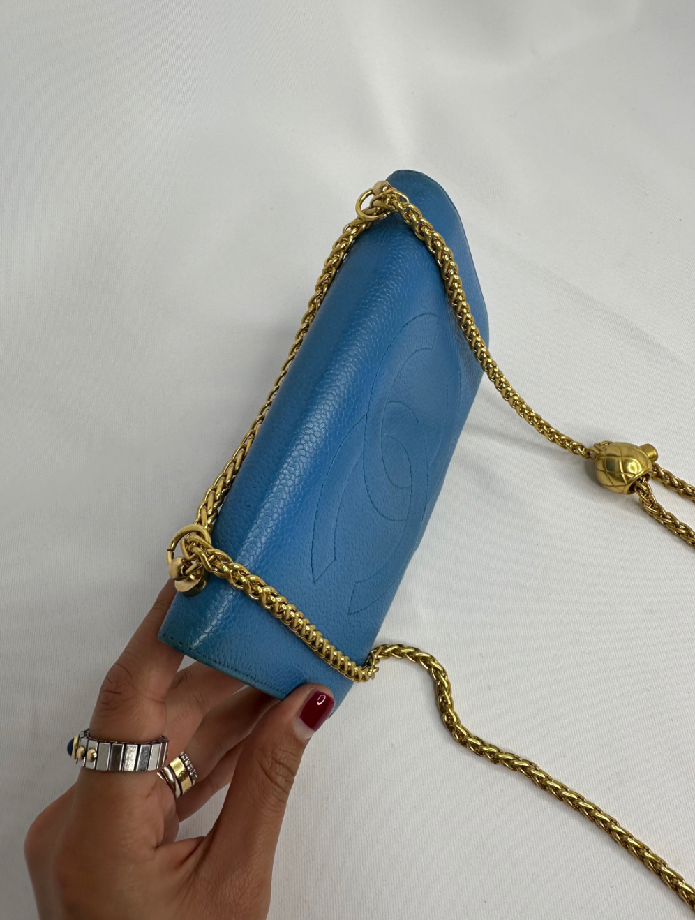163. Chanel Re-Worked Electric Blue CC Logo Bifold W.O.C.