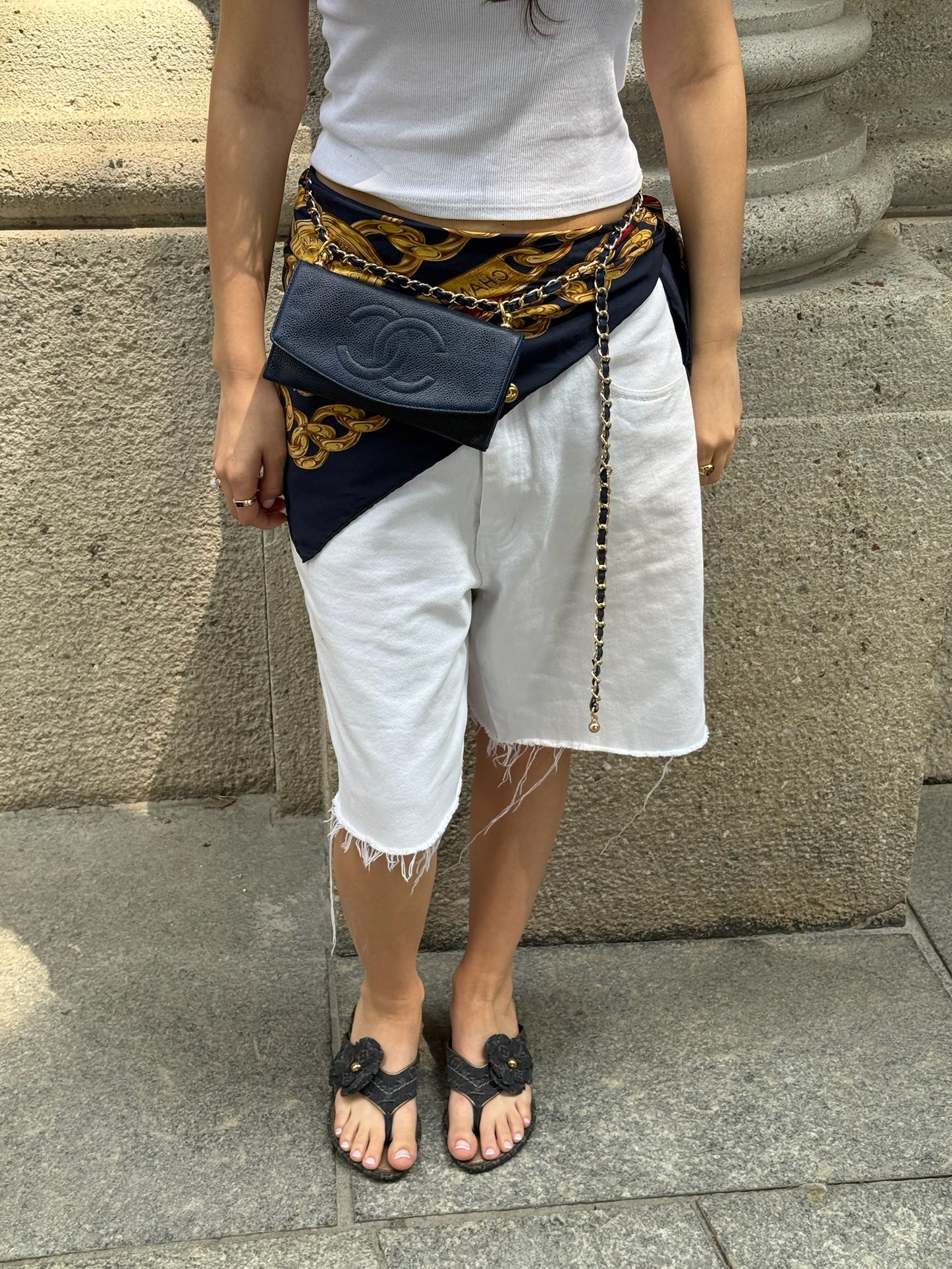 018. Chanel Re-Worked Vintage Flap W.O.C. Navy Caviar Leather CC logo