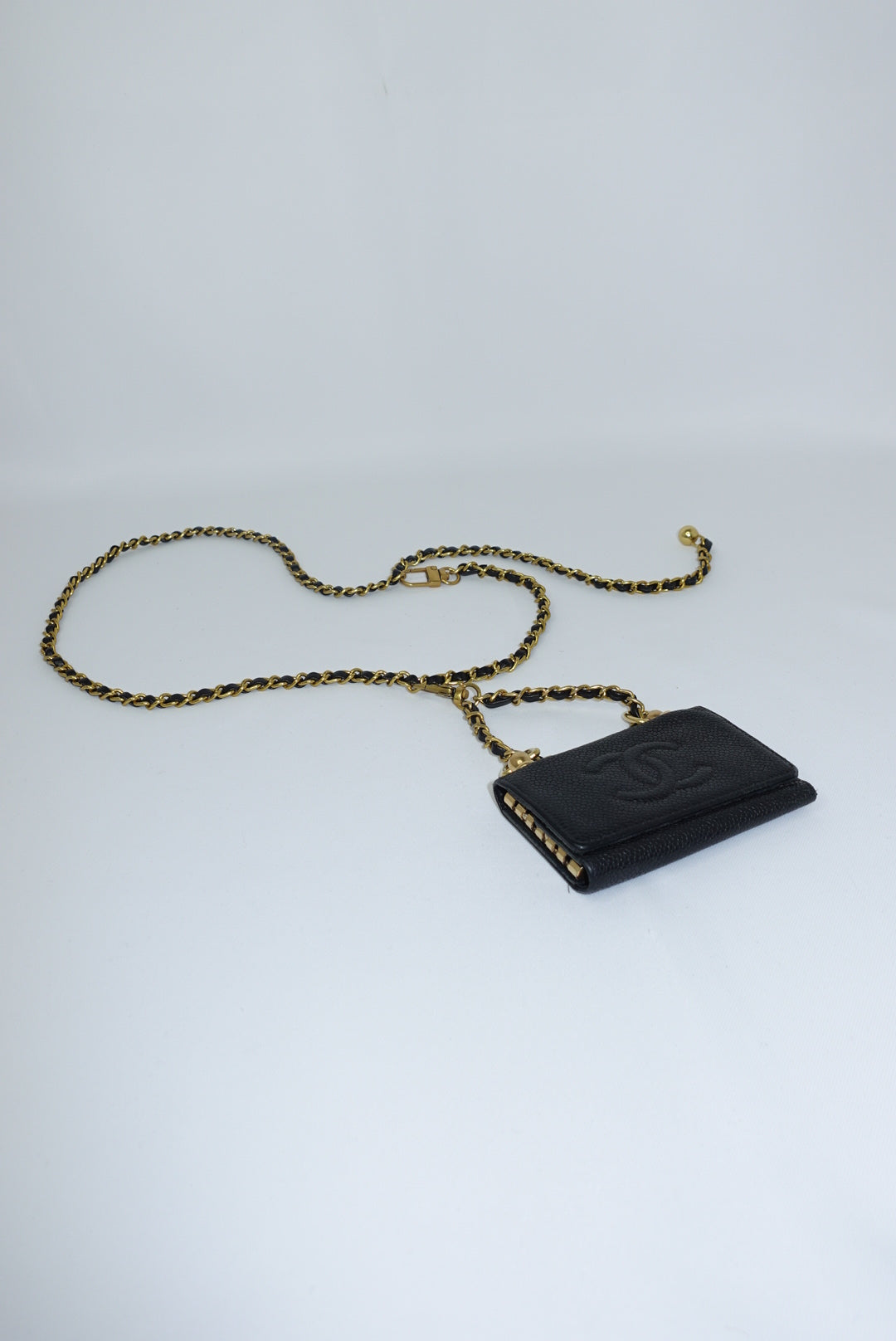 123. Re-Worked Chanel Mini Black Keyholder Caviar Leather W.O.C.