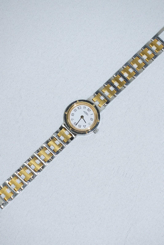 Hermès Clipper Two-Tone Gold and Silver Watch with Small Dial
