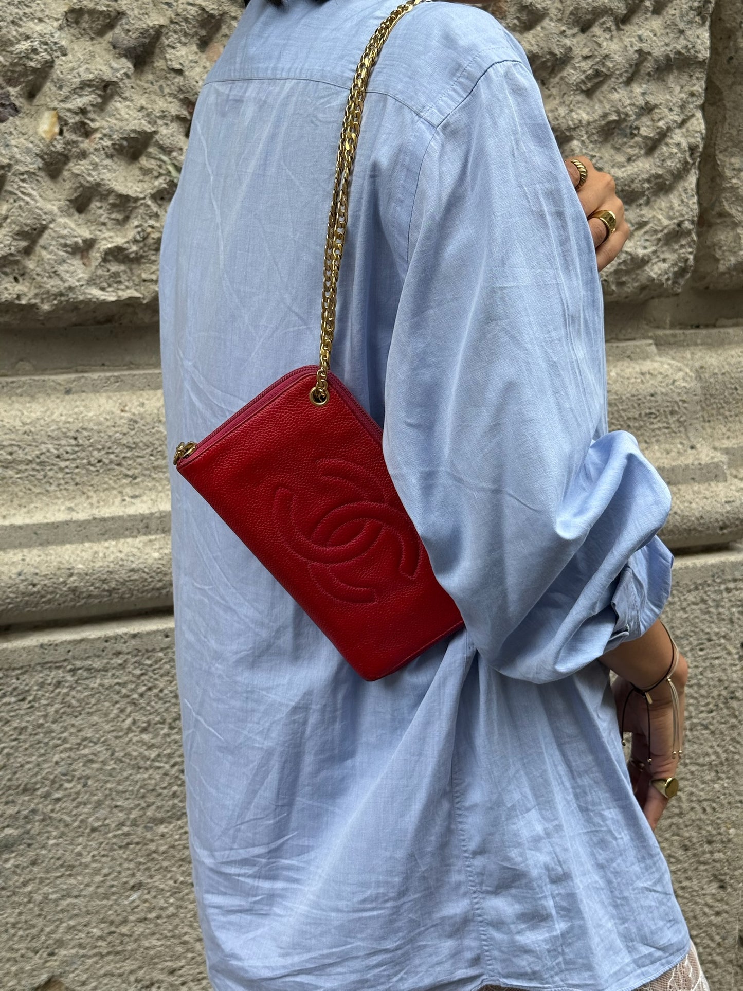 Chanel Re-Worked Zip Vintage W.O.C CC logo Hot Pink