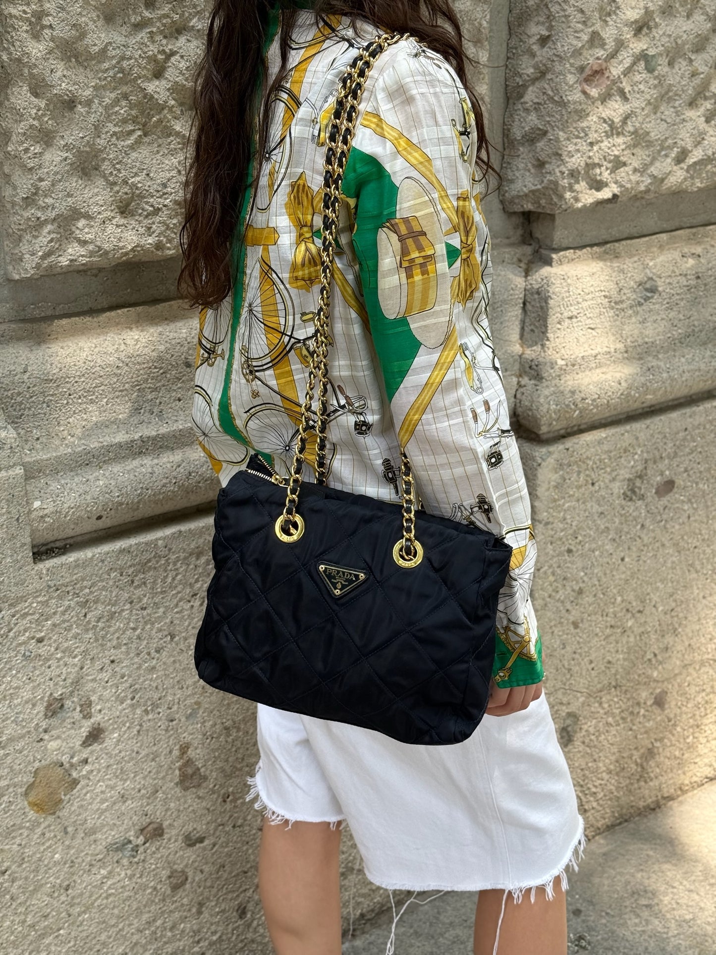 053. Prada Nylon Navy Shoulder Bag