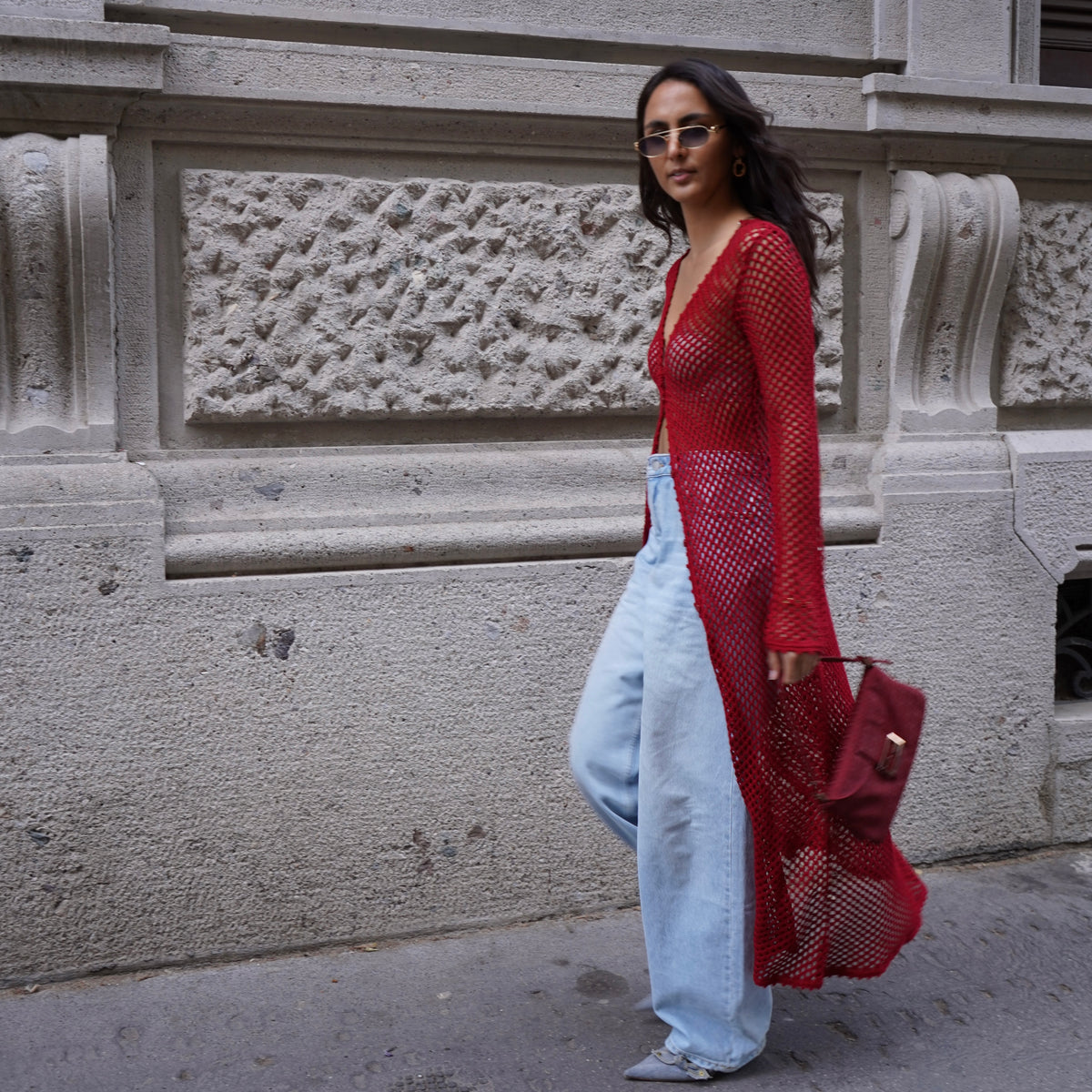 Dolce & Gabbana Vintage Red Mesh Long Cardigan