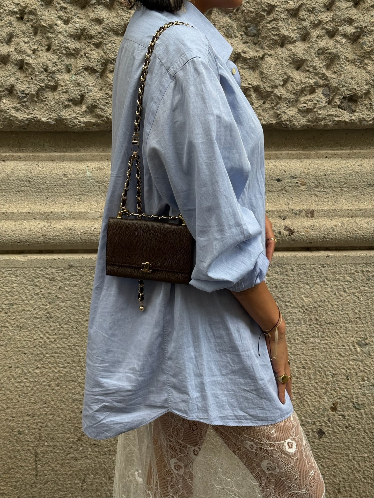 130. Re-Worked Chanel Vintage Coffee Brown W.O.C.