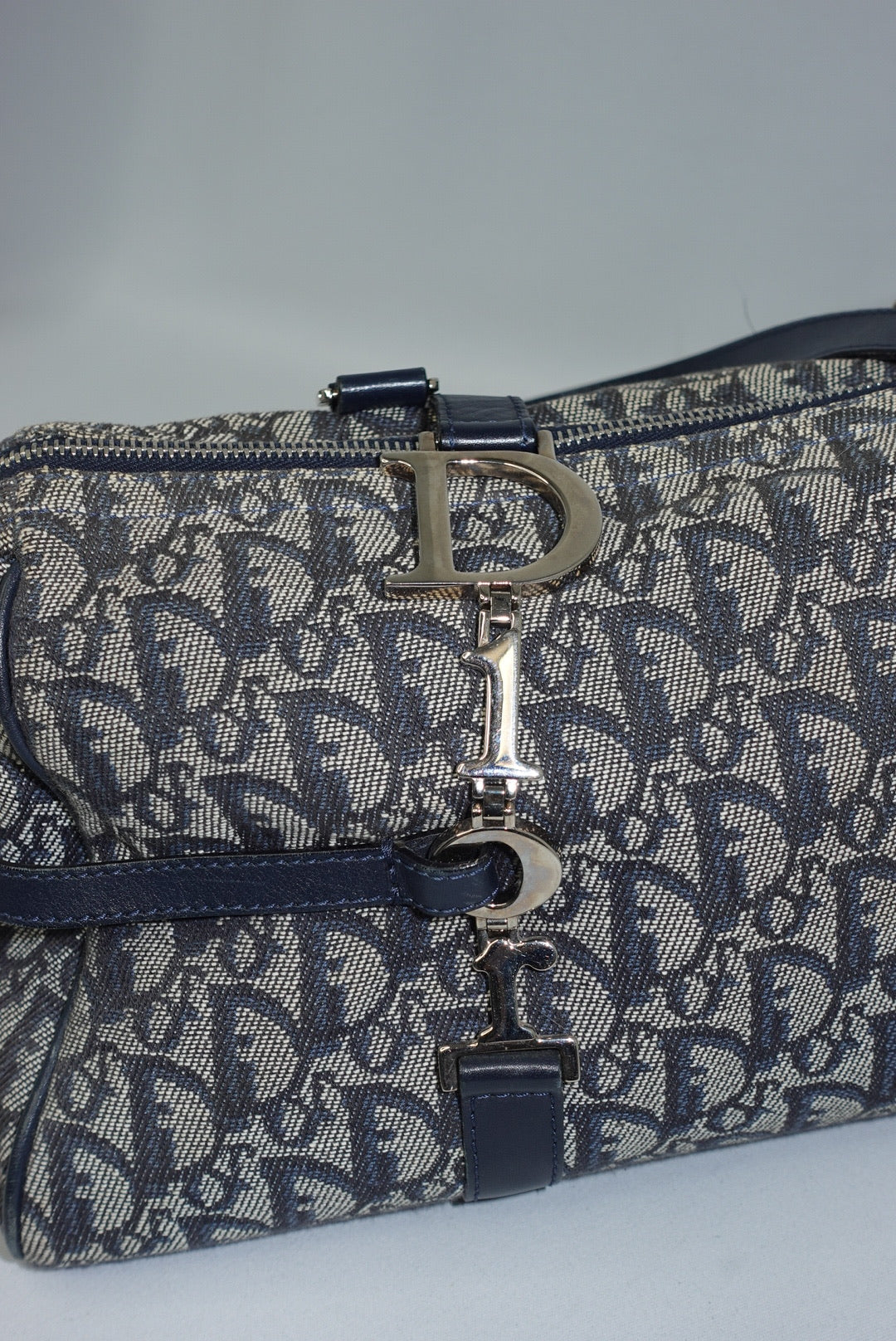 115. Christian Dior Vintage Black Denim Monogram Oblique Bowling Bag