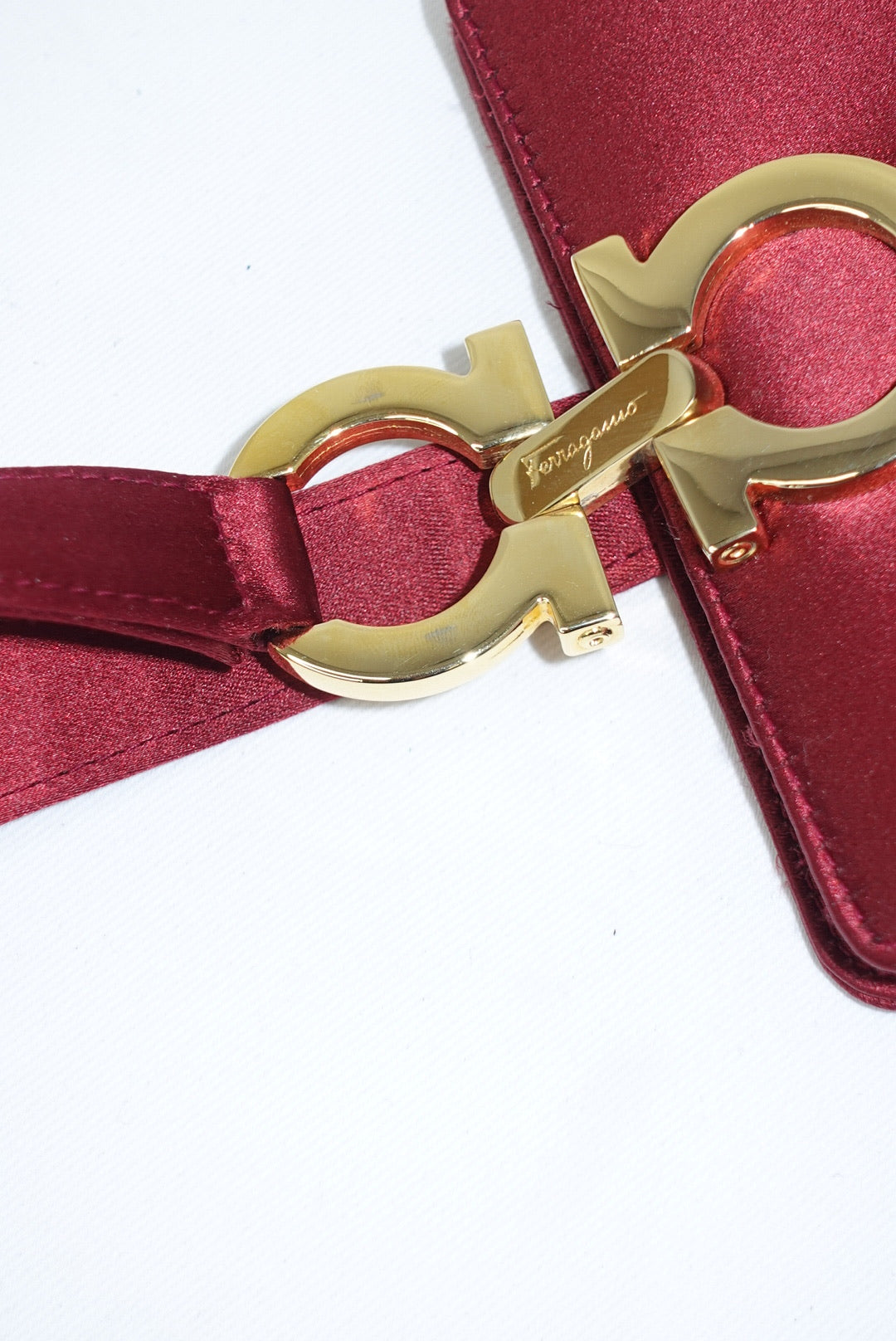 Salvatore Ferragamo Burgundy Satin Mini Evening Handbag