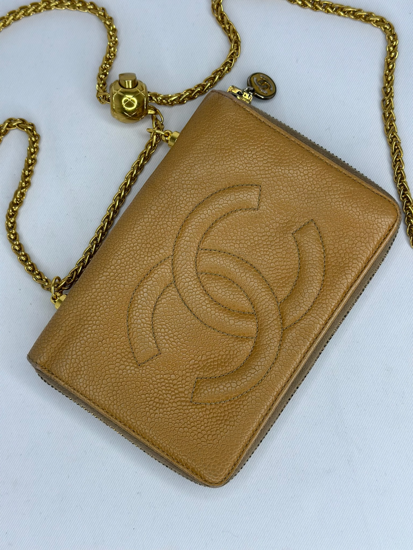 190. Re-Worked Chanel Caramel Beige Medium Zip W.O.C.