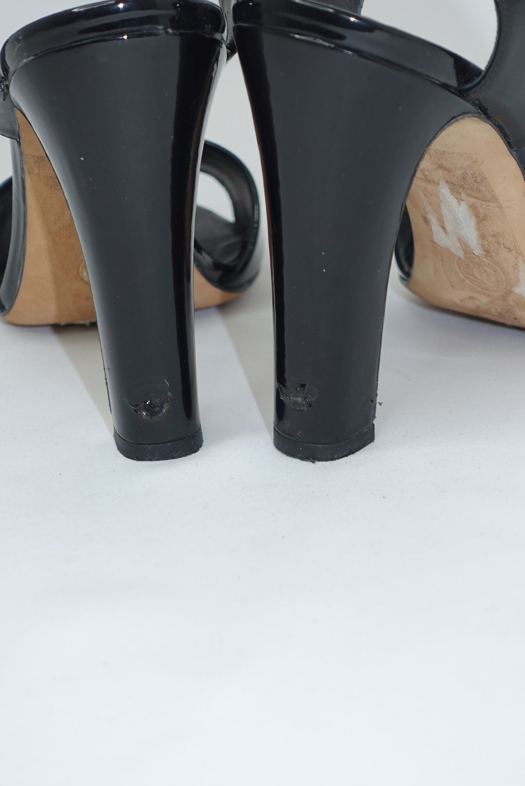 Chanel Vintage Black Patent Slingback Heel Sandals 38