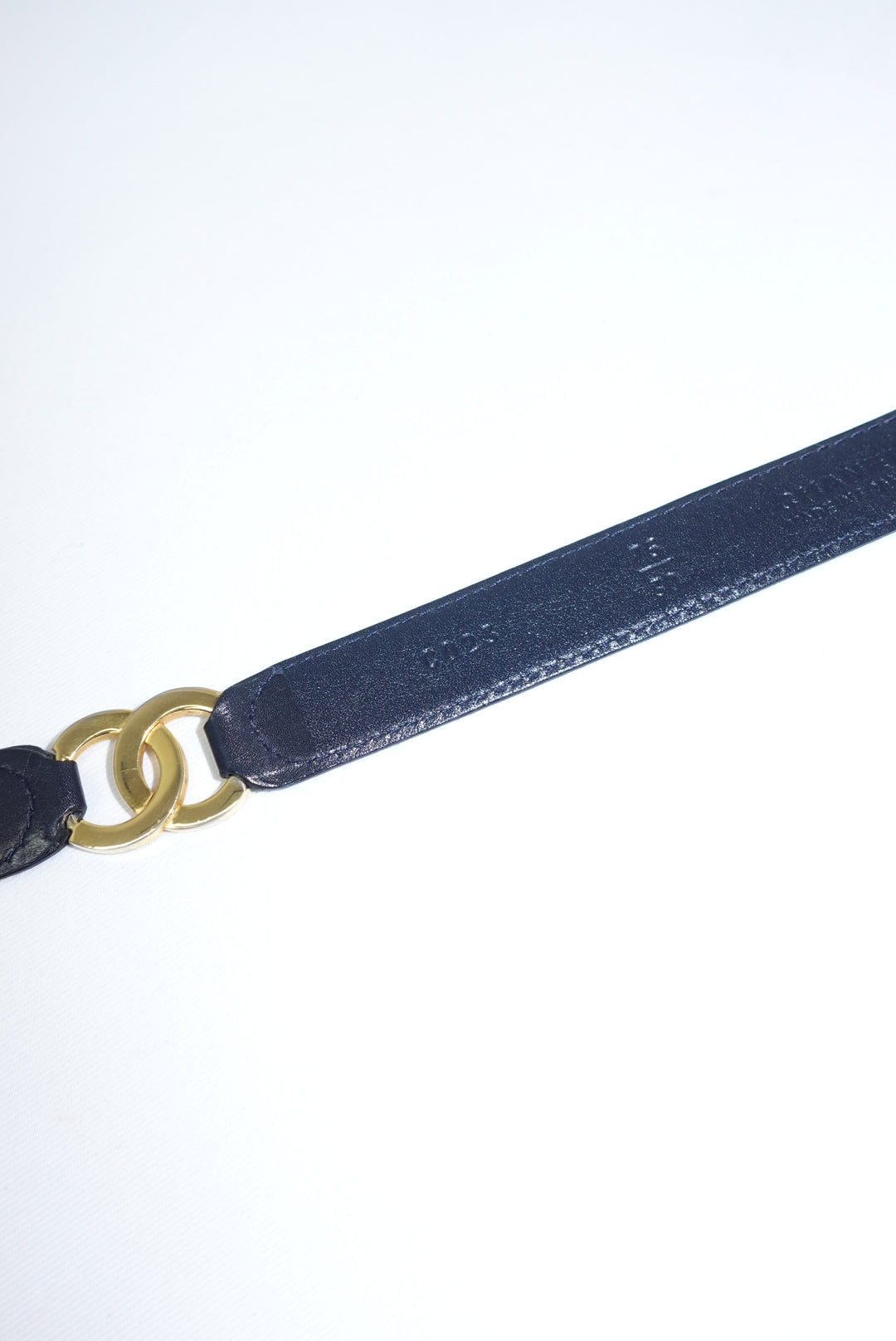 Chanel Navy Blue Leather CC Logo Vintage Belt