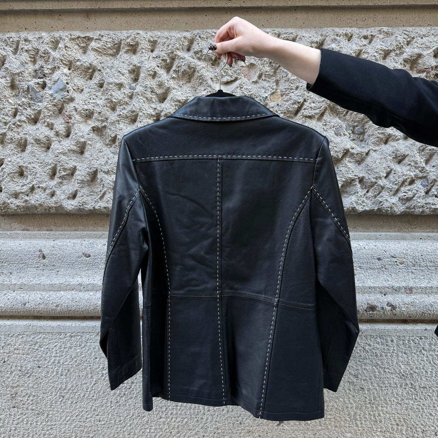 Black Leather Jacket W/ Contrast Stitching