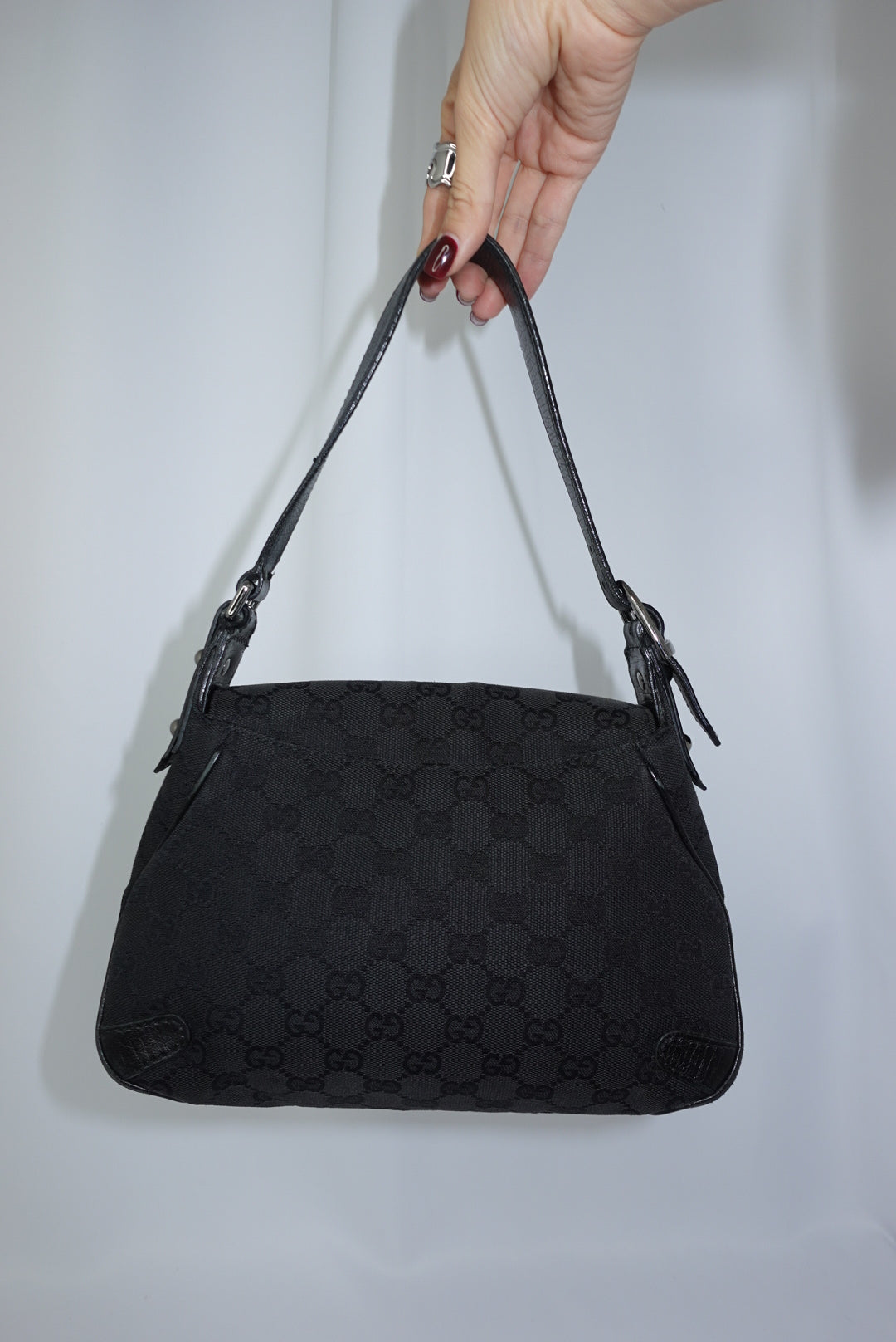 Gucci Horsebit Chain Vintage Black Canvas and Leather Shoulder Bag