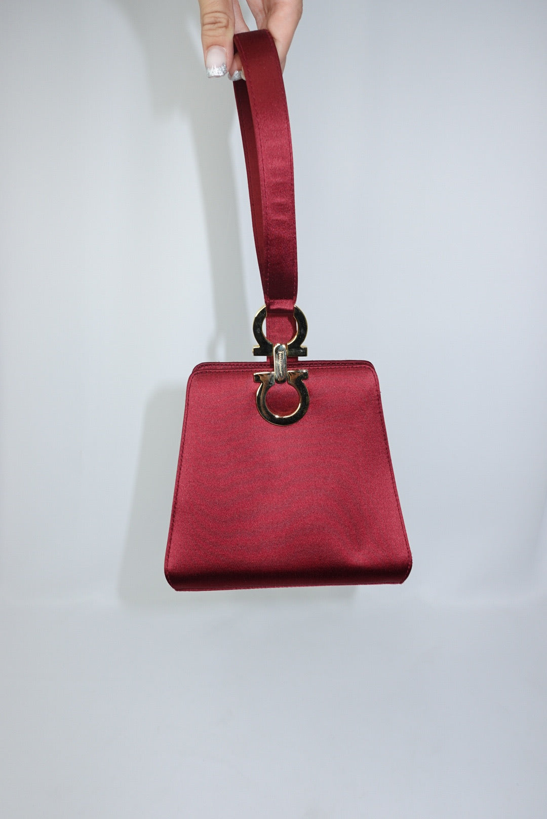 Salvatore Ferragamo Burgundy Satin Mini Evening Handbag