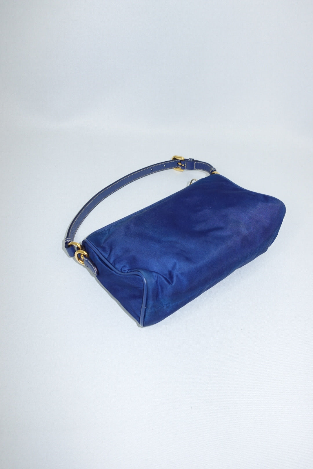 Prada Nylon Navy and Gold Shoulder Bag Y2K