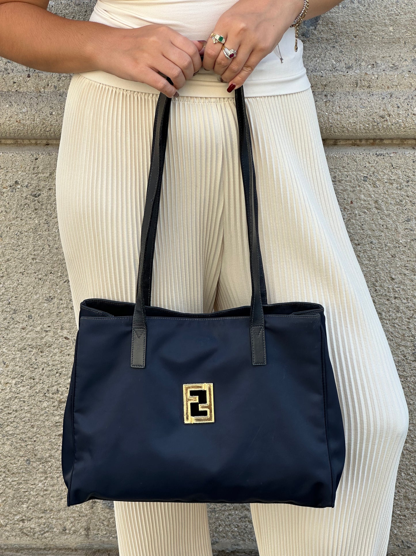 Fendi Navy Nylon FF Tote Bag