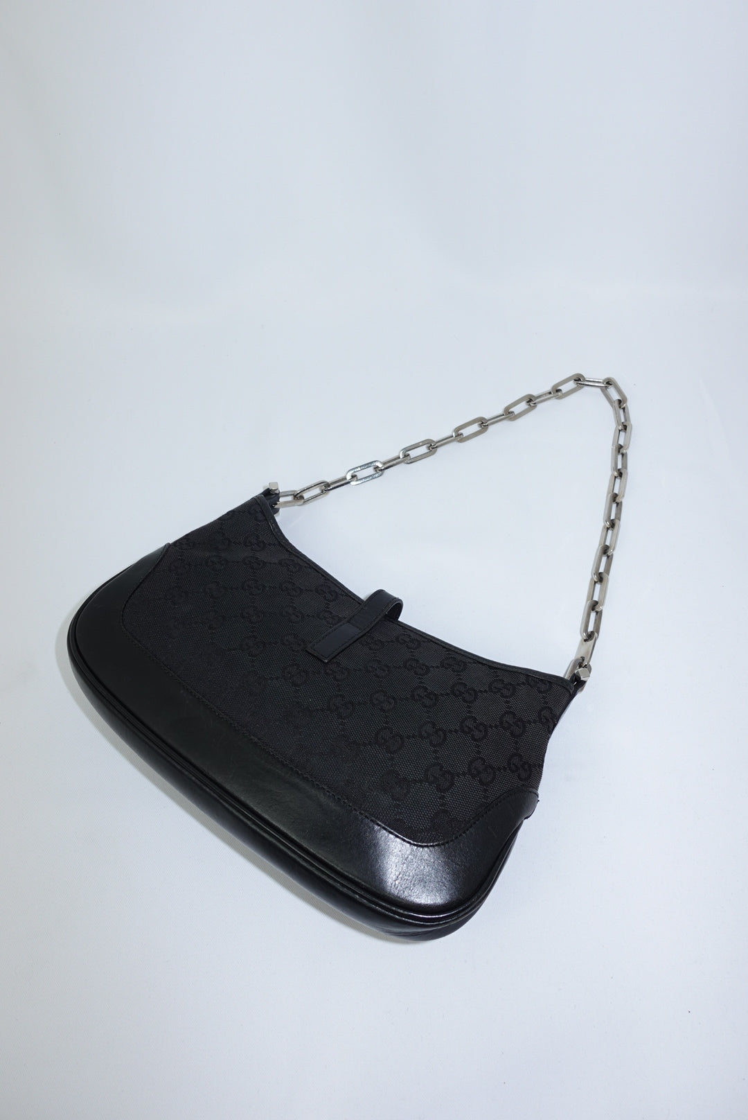 Gucci Mini Jackie Monogram Black Canvas Vintage Shoulder Bag