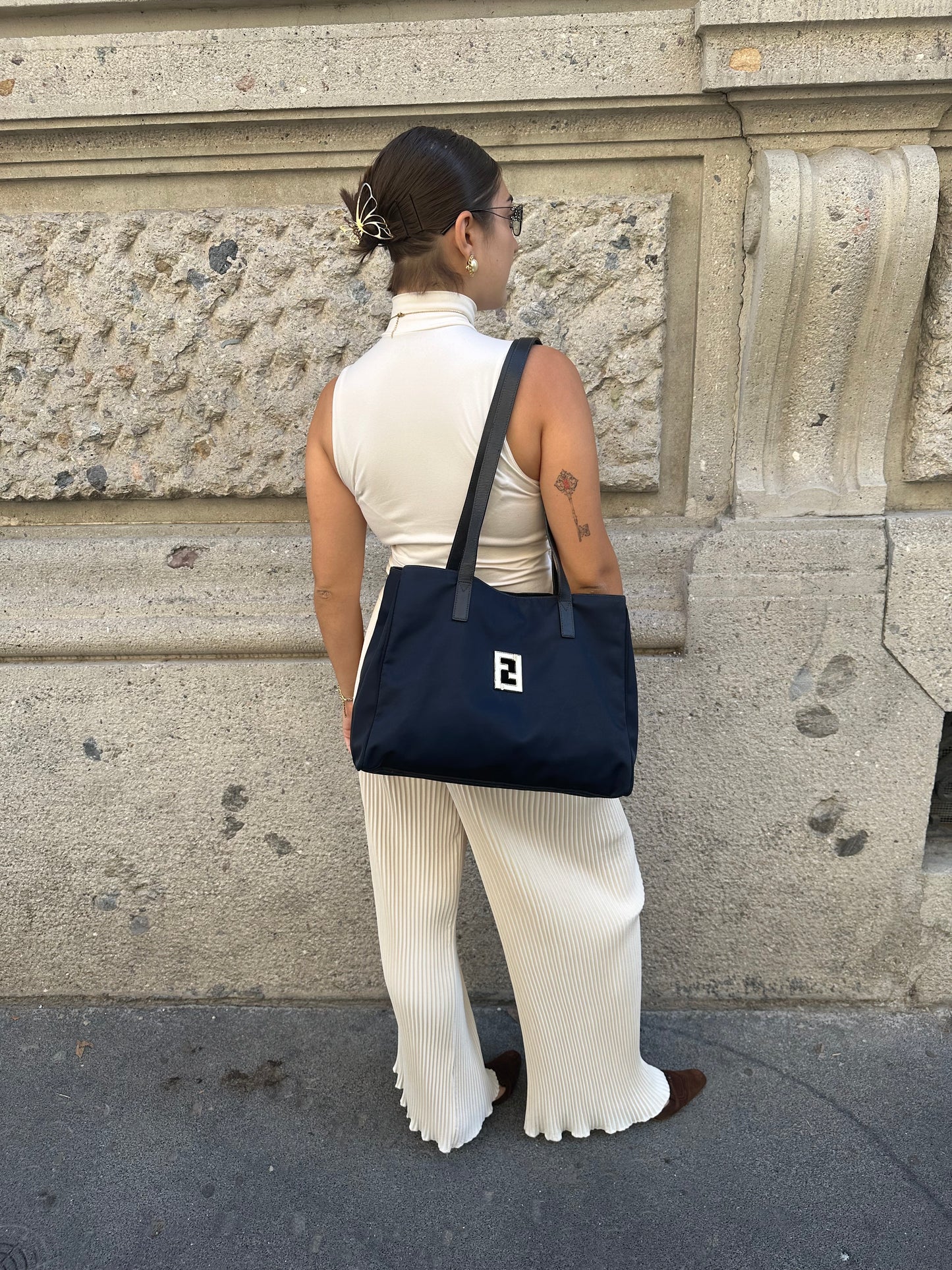 Fendi Navy Nylon FF Tote Bag
