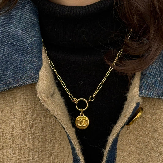 Vintage Chanel Gold Toned Re-Worked Pendant Necklace