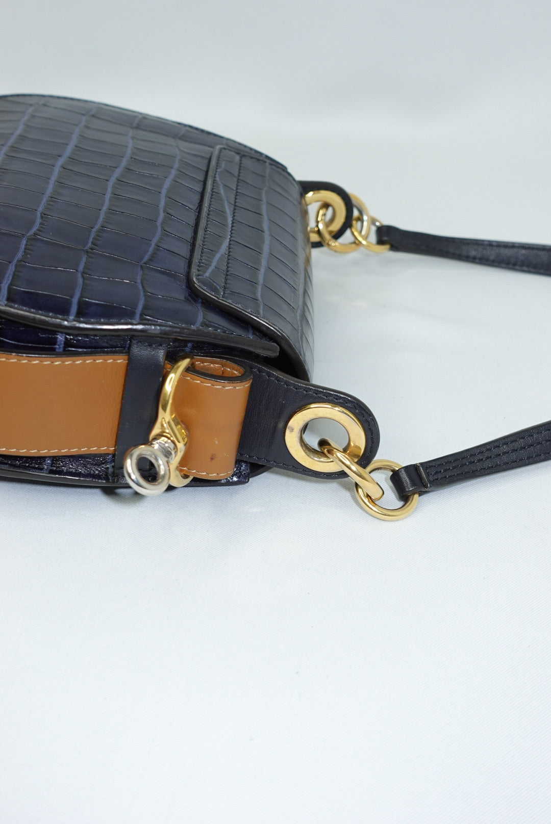 120. Chloé Tess Navy and Gold Shoulder Bag