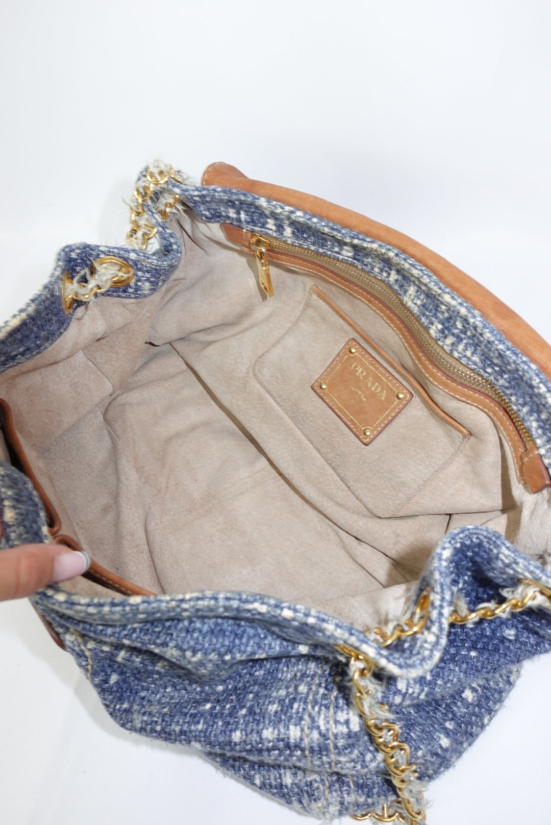Prada Light Blue Tweed Vintage Bag