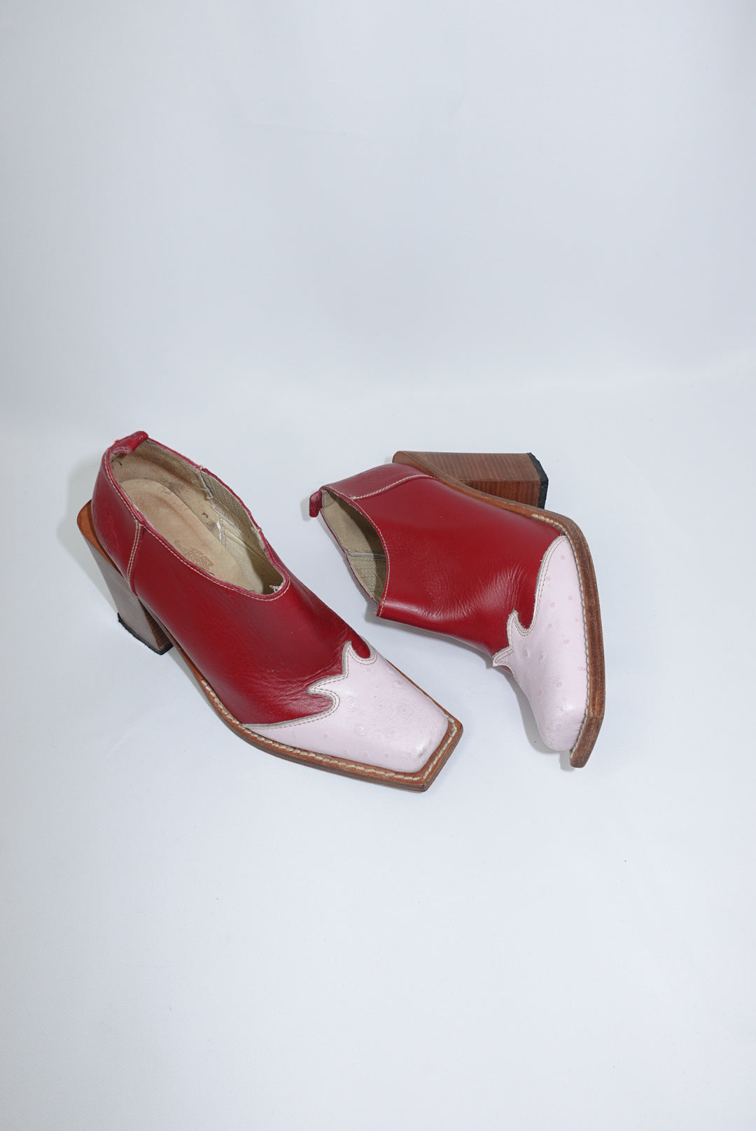 Charro Vintage Western Sabot Pink and Red Boots 36