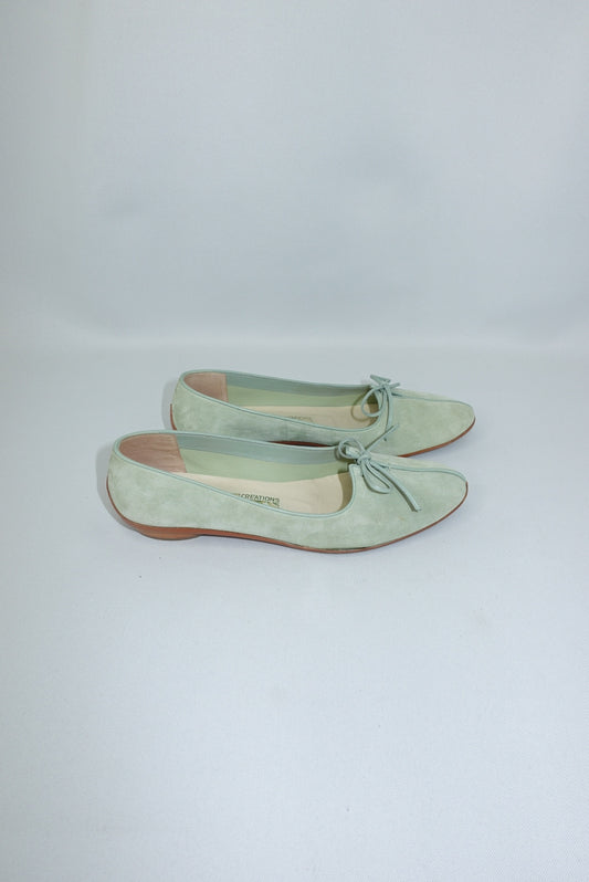 Salvatore Ferragamo Vintage Matcha Green Suede Limited Edition Ballerina Shoes 37.5