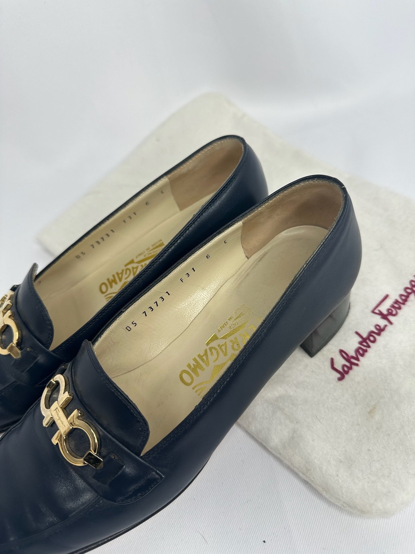 025. Ferragamo Blue Navy Vintage Loafers 36 (small fit)