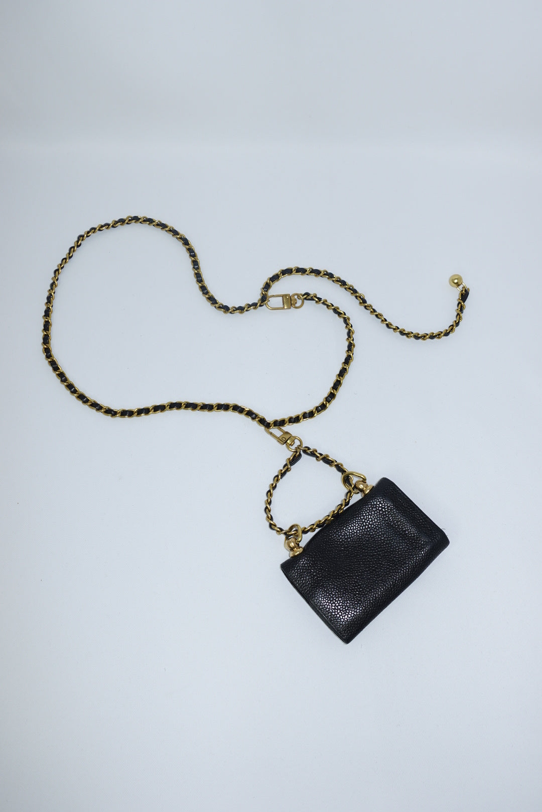 123. Re-Worked Chanel Mini Black Keyholder Caviar Leather W.O.C.