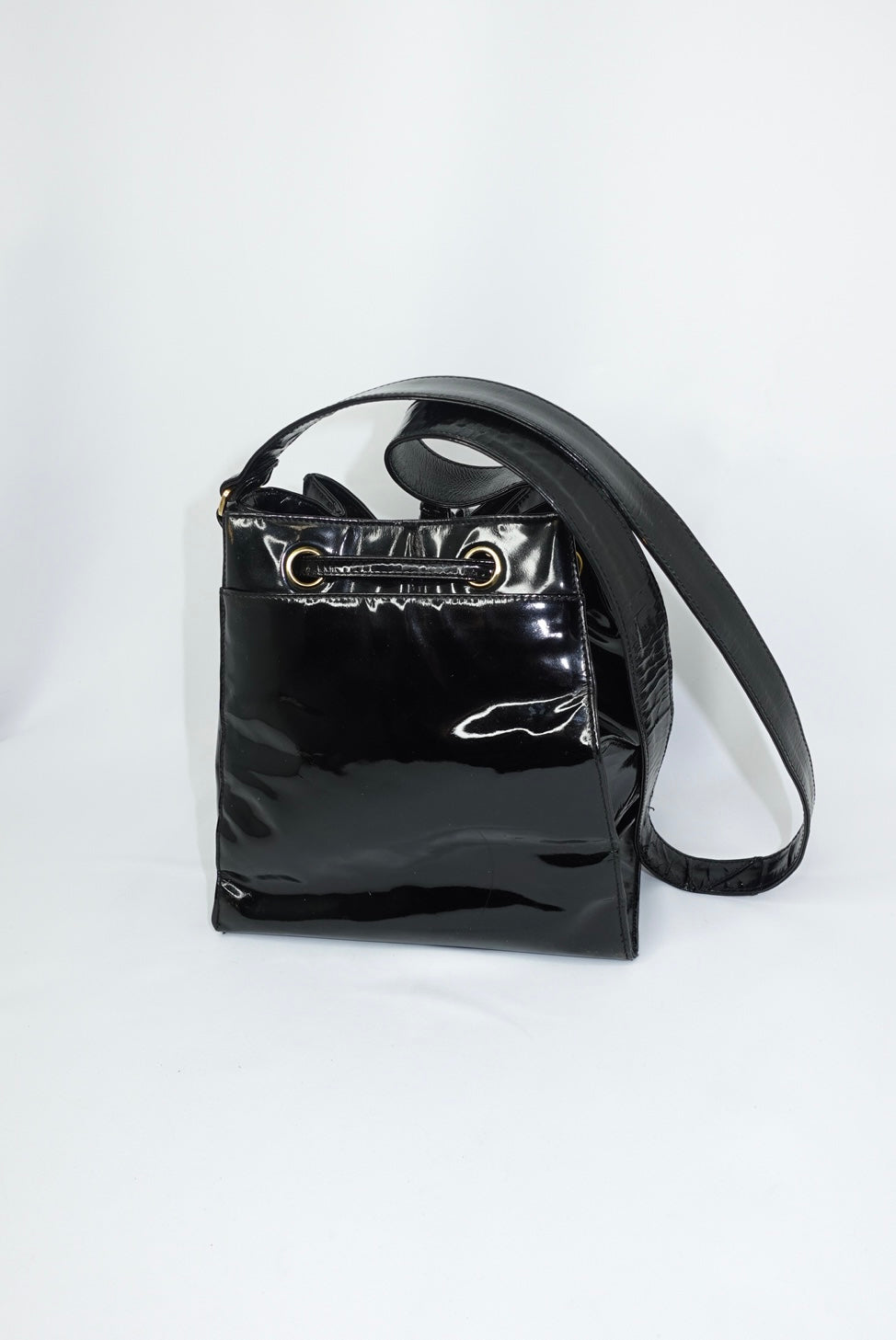 Chanel Vintage Black Patent Bucket Shoulder Bag