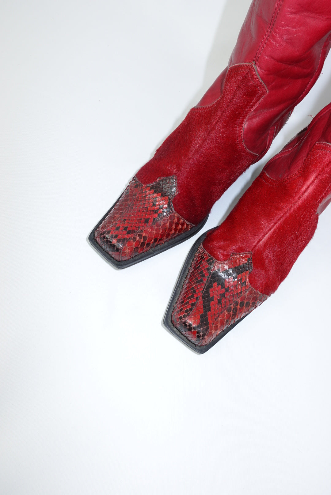 Red Leather Python and Ponyhair Western Boots 38
