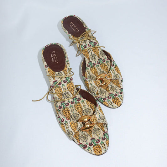 Gucci Pineapple Print Canvas Mules