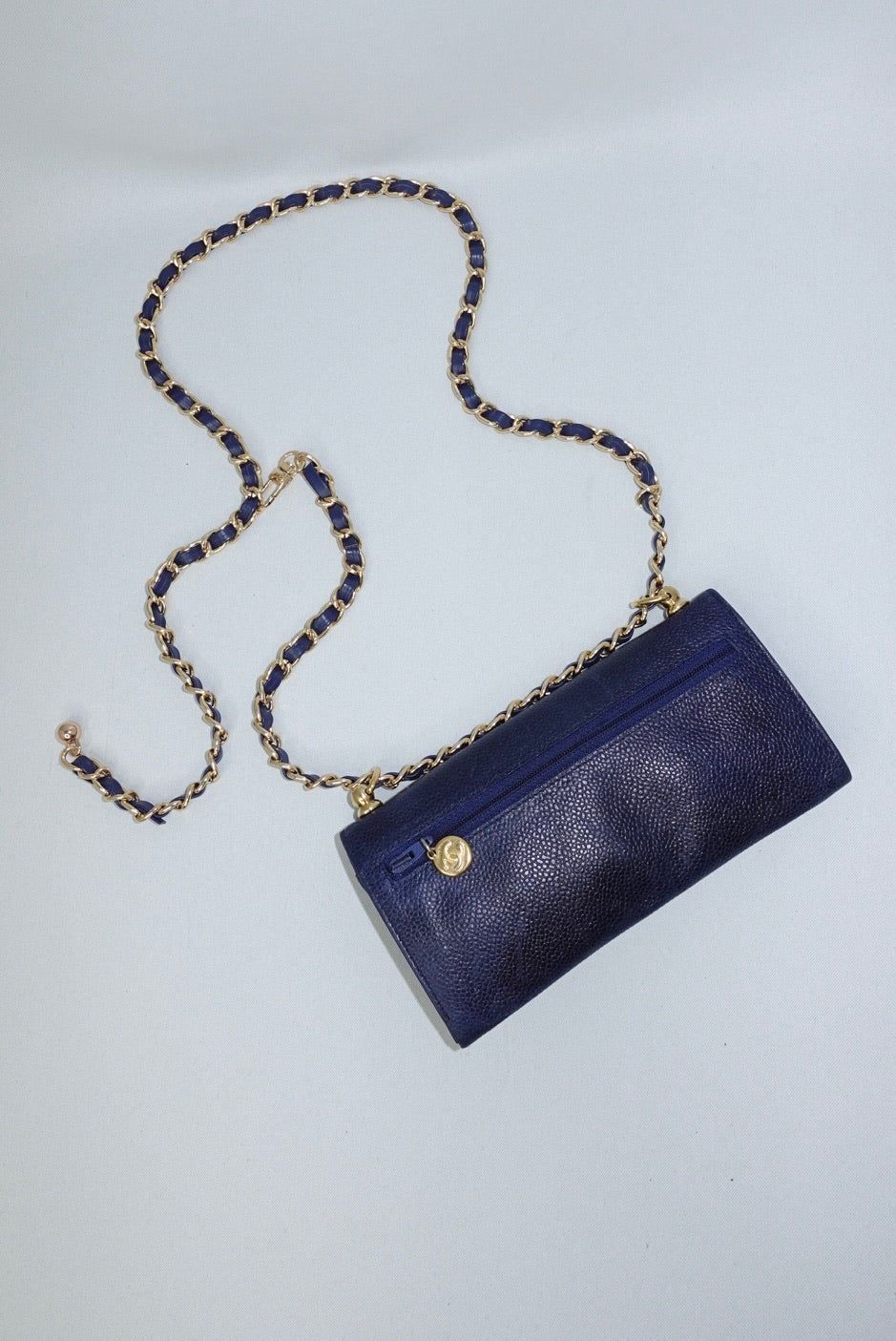 018. Chanel Re-Worked Vintage Flap W.O.C. Navy Caviar Leather CC logo