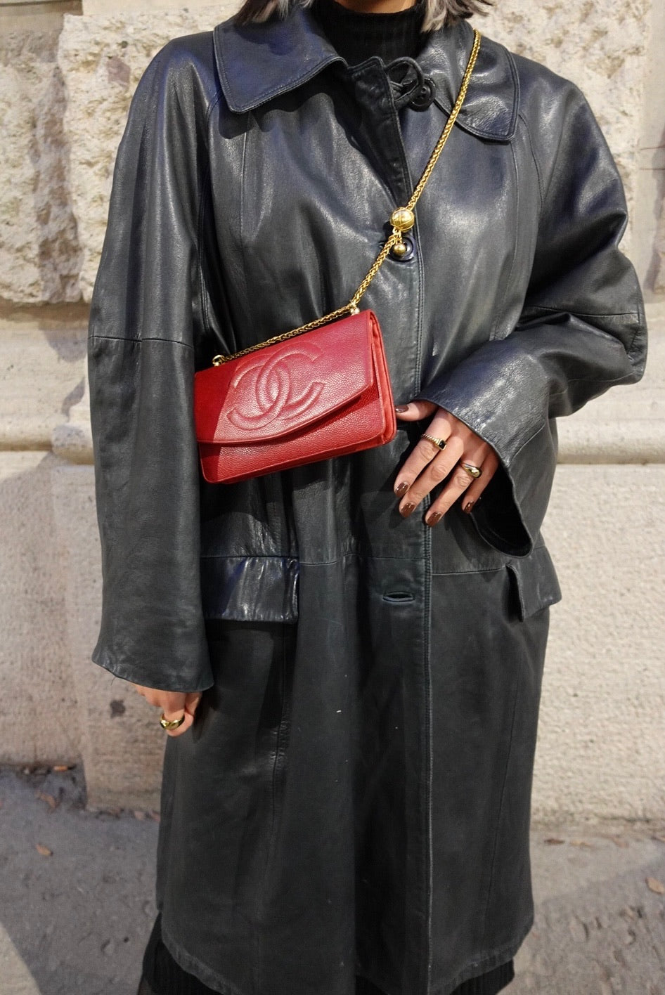 007.Re-Worked Chanel CC Flap Vintage W.O.C Red Grained Calfskin