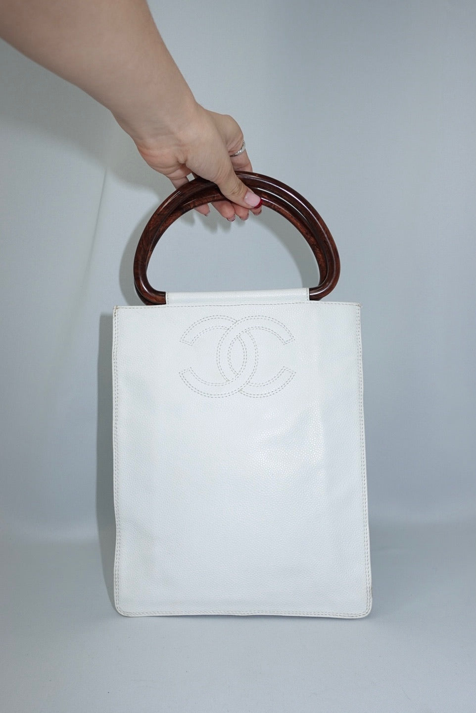 Chanel Vintage Mini Tote Bag White Leather